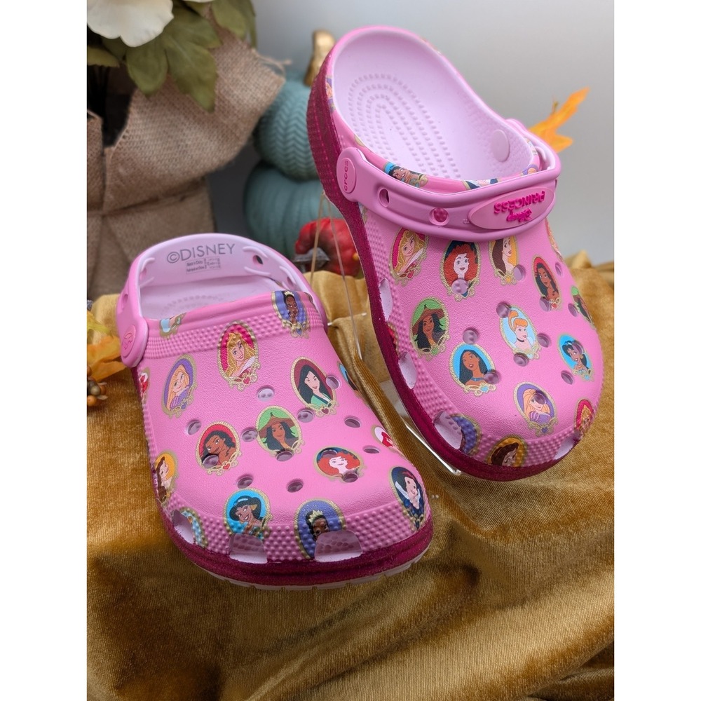Crocs Kids Disney Princess Classic Clogs Pink Glitter Size J4 Excellent...